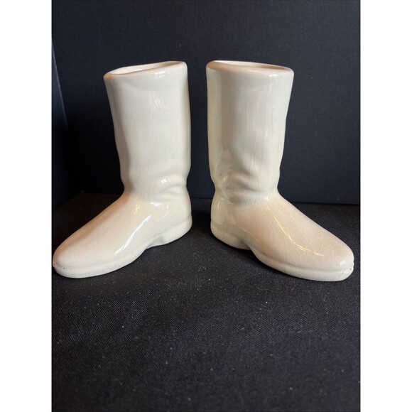 A Pair of Vintage USA Art Pottery 5” Cowboy Boot Planter Vase Pen Great Shape - Picture 1 of 11